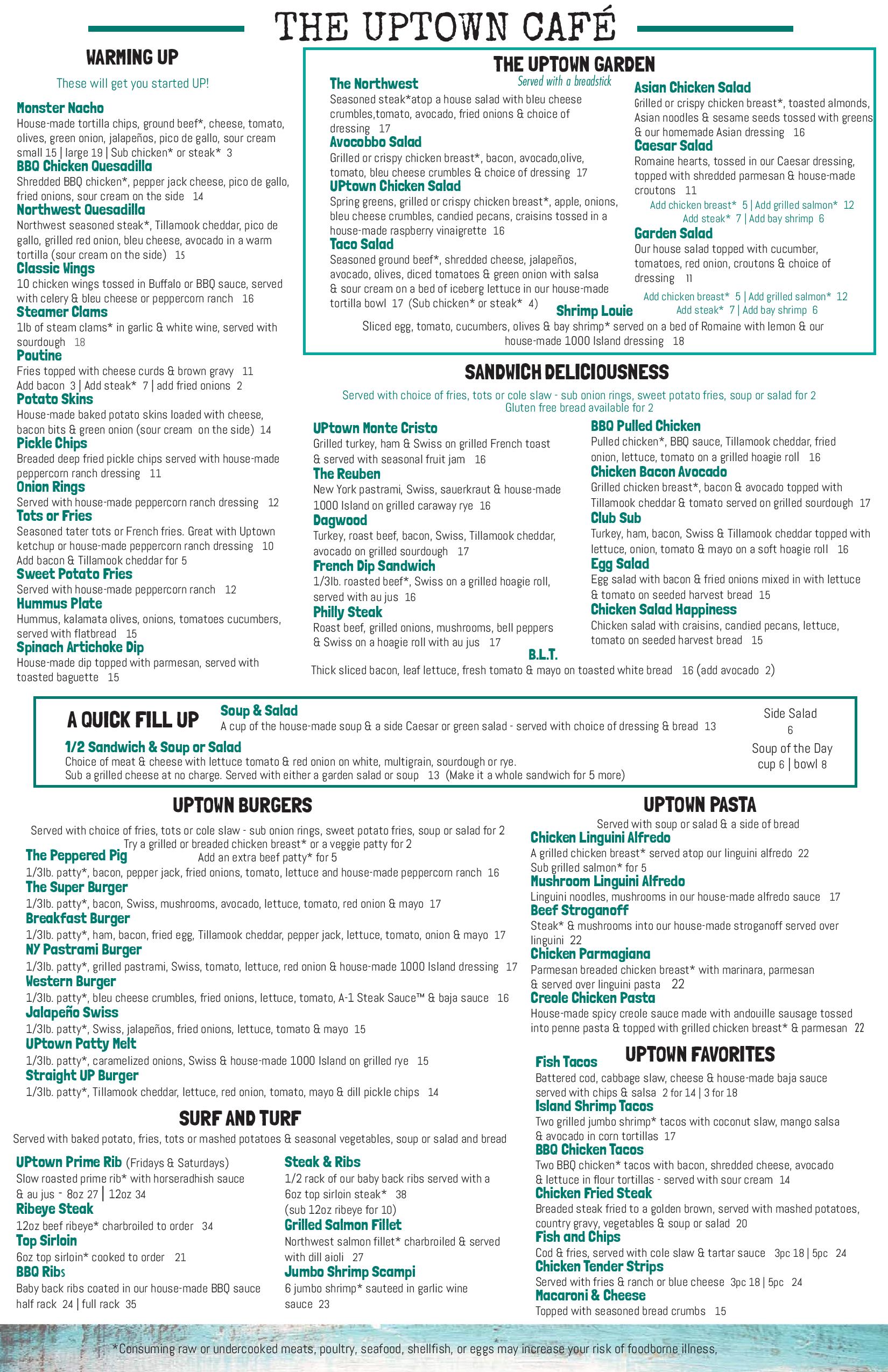 The Uptown Cafe Menu Page 2